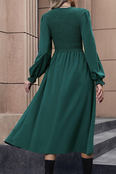 Lange ermer Grønn uformell kjole med plissert