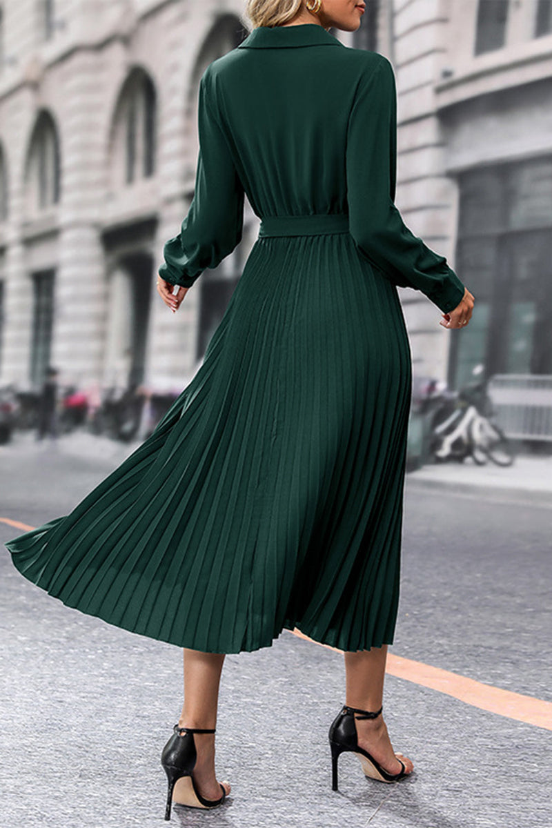 Load image into Gallery viewer, Mørkegrønn langermet uformell kjole med belte