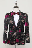 Svart Jacquard Sateng Hakket Lapel Blazer