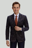 Svart Jacquard Sateng Notched Lapel Herre Blazer