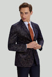 Svart Jacquard Sateng Notched Lapel Herre Blazer