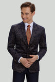 Svart Jacquard Sateng Notched Lapel Herre Blazer