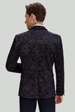 Svart Jacquard Sateng Notched Lapel Herre Blazer