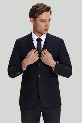 svart tredelt dress for menn med hakket jakke