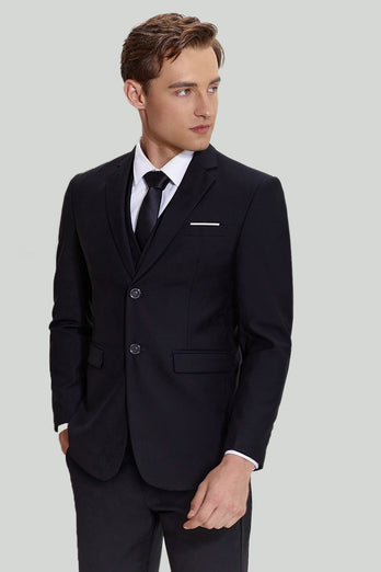 svart tredelt dress for menn med hakket jakke