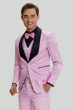 rosa jacquard sateng sjal lapel 3 stykke menns balldresser