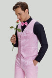 rosa jacquard sateng sjal lapel 3 stykke menns balldresser