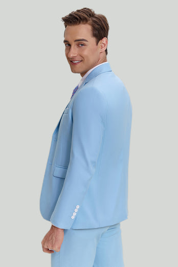 himmelblå 3 stykke hakket jakke menns moderne passform dress