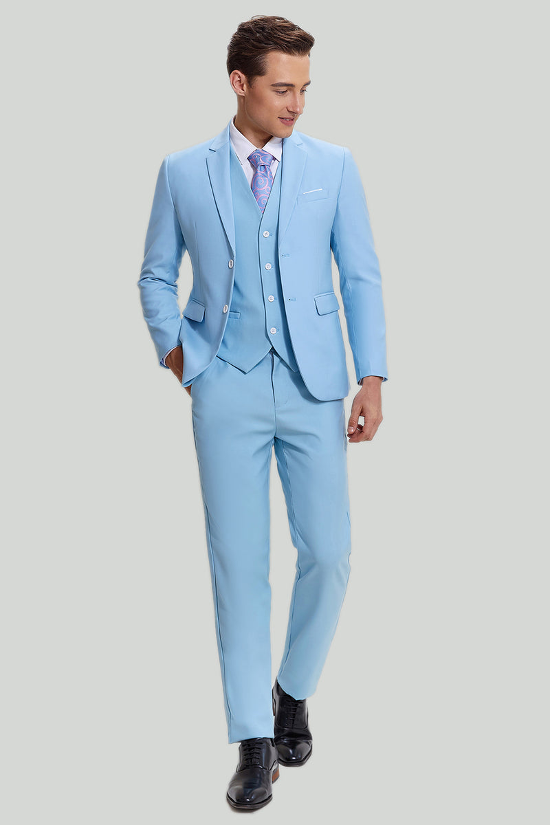 Load image into Gallery viewer, himmelblå 3 stykke hakket jakke menns moderne passform dress