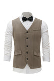 Khaki Solid Single Breasted Shawl Lapel Herre Dress Vest