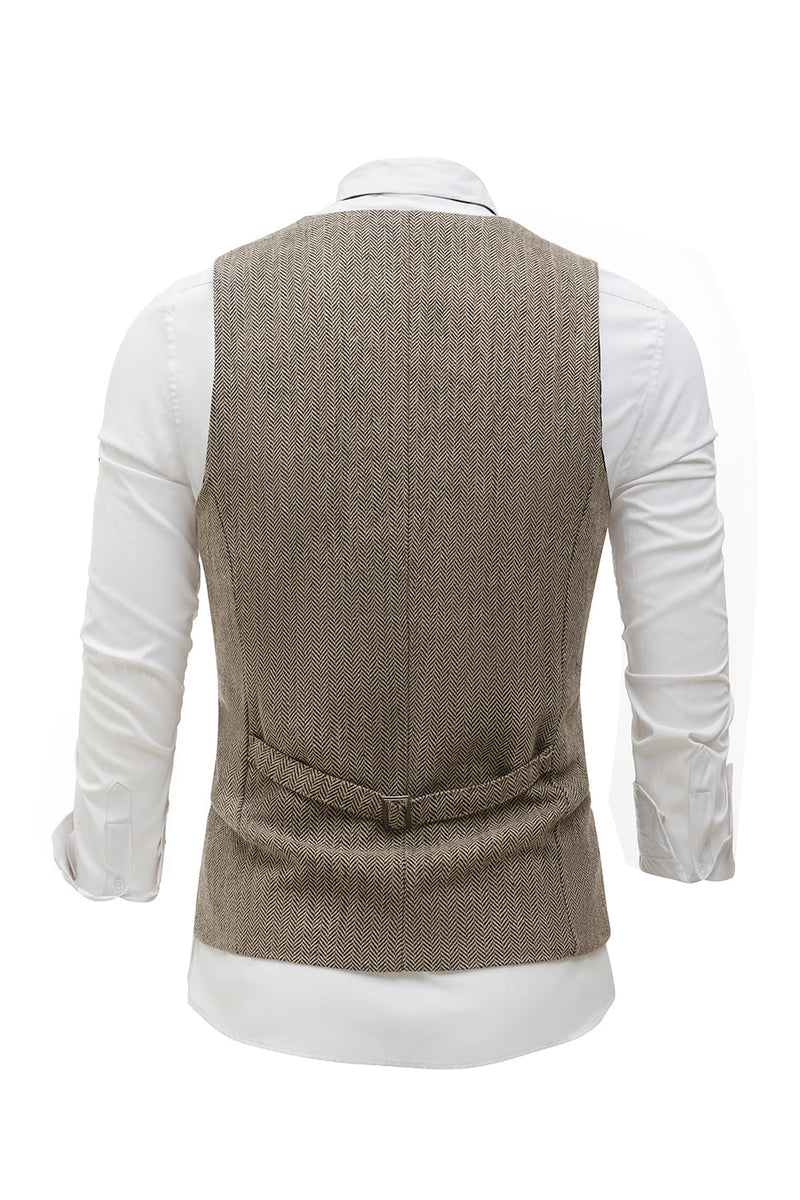 Load image into Gallery viewer, Khaki Solid Single Breasted Shawl Lapel Herre Dress Vest