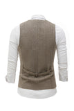 Khaki Solid Single Breasted Shawl Lapel Herre Dress Vest