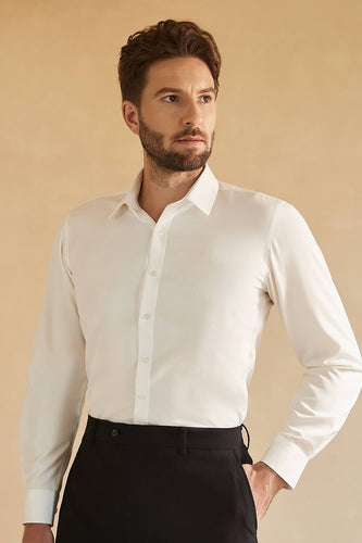 Lange ermer Hvit solid dressskjorte for menn