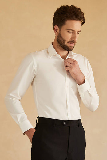 Lange ermer Hvit solid dressskjorte for menn