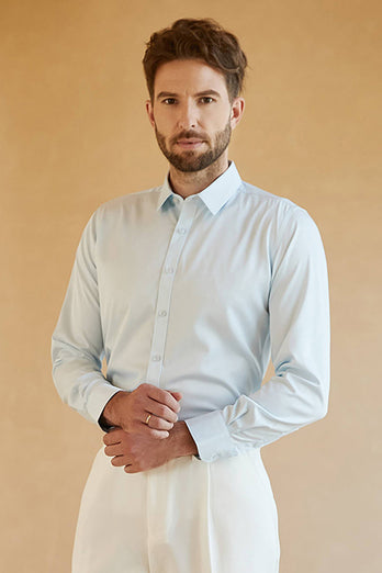 Lange ermer lyseblå solid dress skjorte