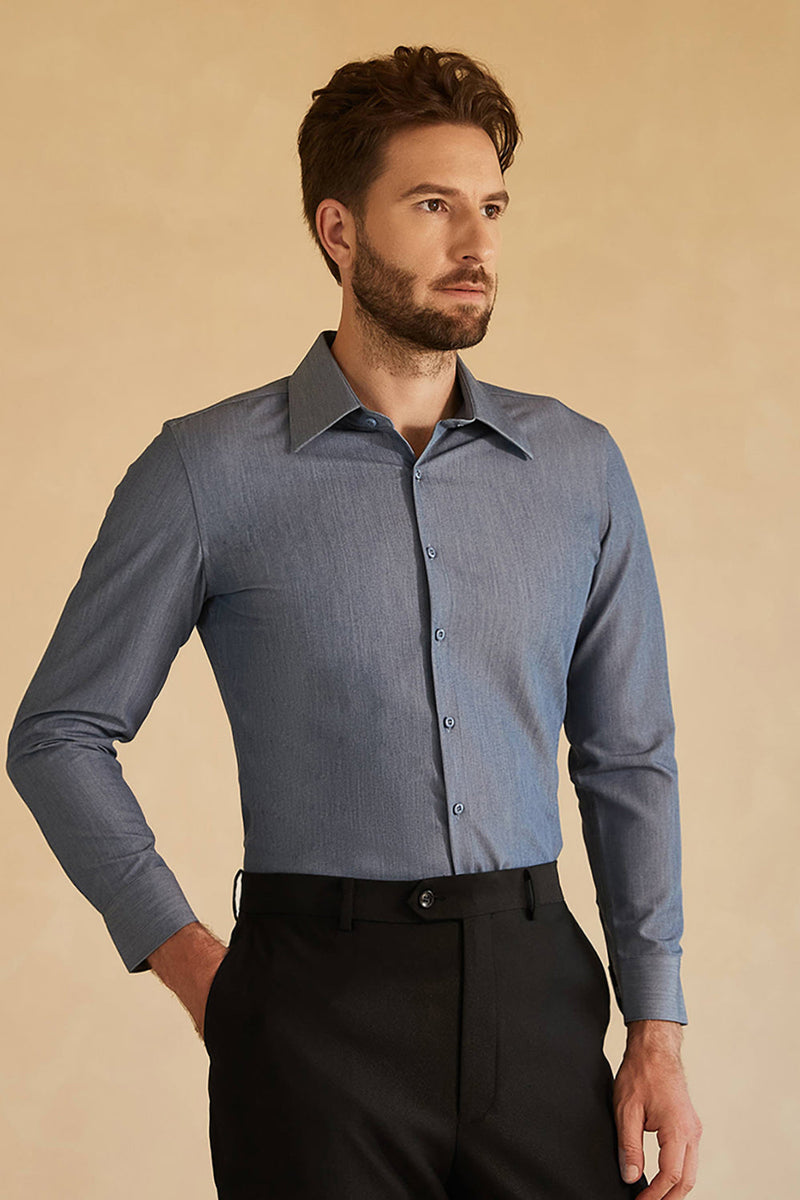 Load image into Gallery viewer, Navy Long Sleeves dressskjorte for menn