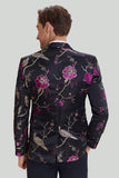 Svart Jacquard Sateng Notched Lapel Homecoming Blazer