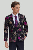 Svart Jacquard Sateng Notched Lapel Homecoming Blazer