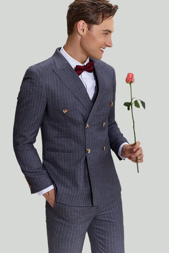 Menns 3-delt Pinstripe Grey Suit