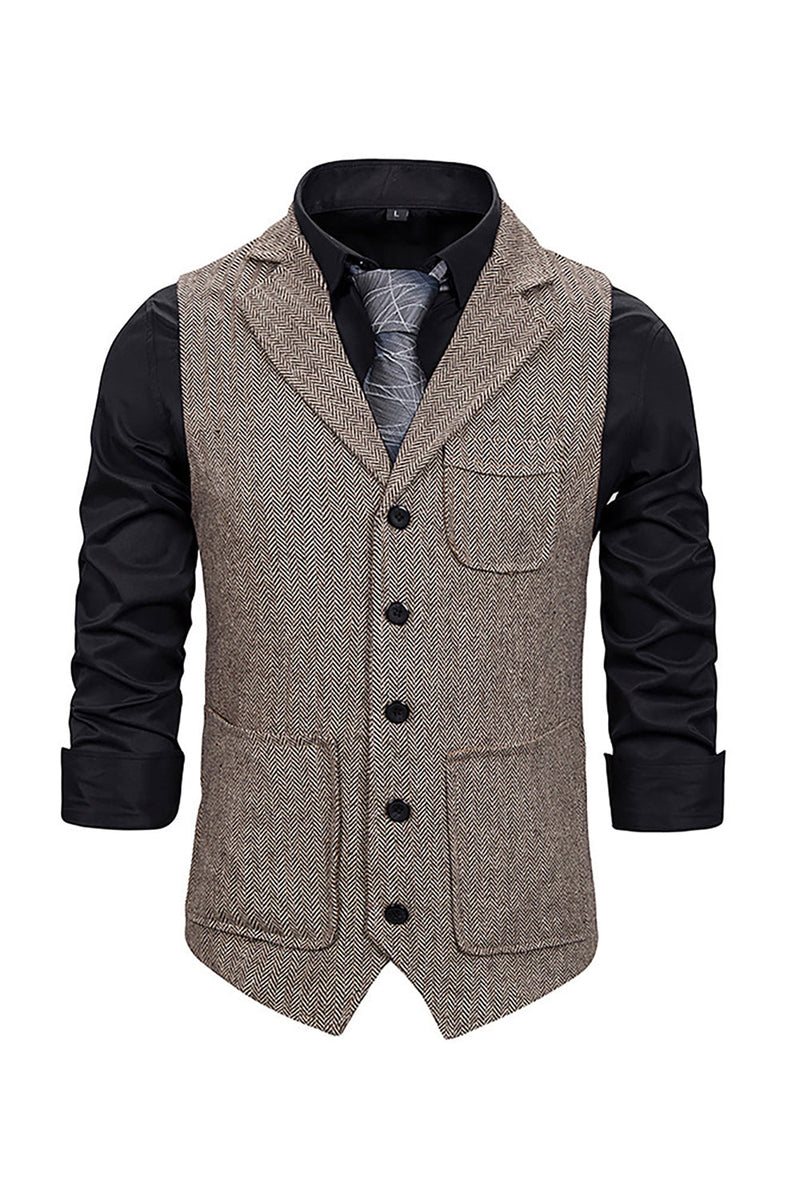 Load image into Gallery viewer, brun tweed single breasted hakket jakke menns dress vest