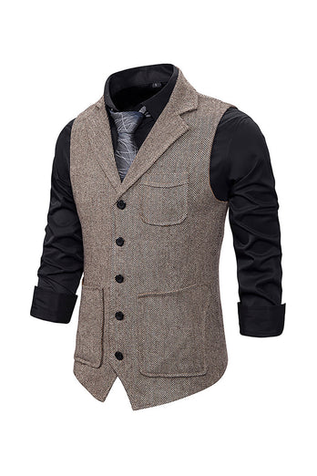 brun tweed single breasted hakket jakke menns dress vest