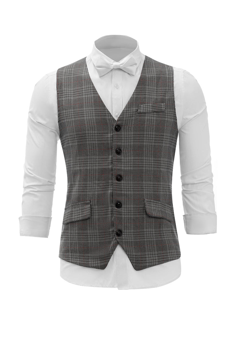 Load image into Gallery viewer, Grey Gingham Shawl Lapel menn vest