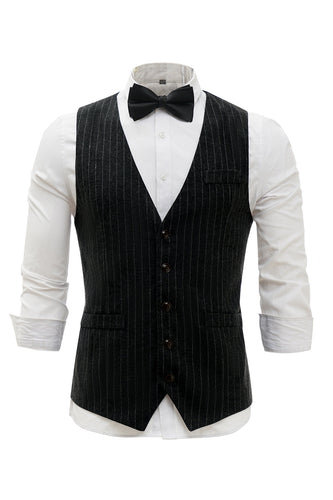 Black Pinstriped Shawl Lapel menn Suit Vest