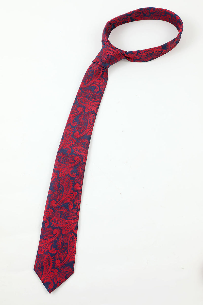 Load image into Gallery viewer, Burgund jacquard menns 5-delt tilbehør sett slips og sløyfe lomme firkantet blomst jakkepinne slips klipp