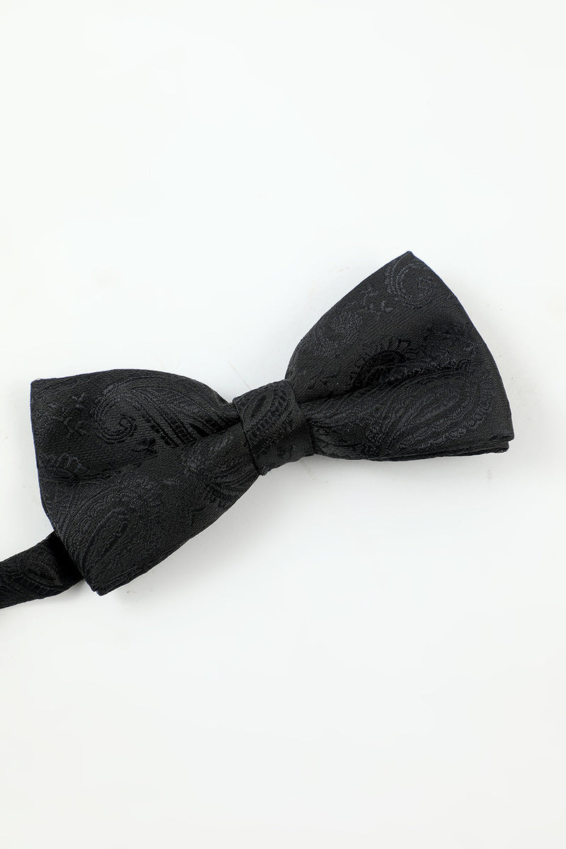 Load image into Gallery viewer, svart jacquard menns 5-delt tilbehør sett slips og sløyfe lomme firkantet blomst jakkepinne slips klipp
