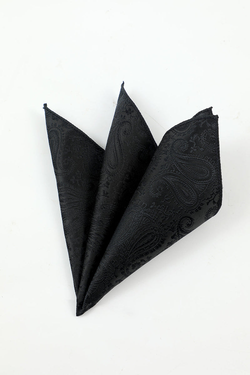Load image into Gallery viewer, svart jacquard menns 5-delt tilbehør sett slips og sløyfe lomme firkantet blomst jakkepinne slips klipp