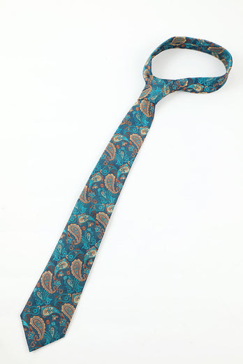 lake blå jacquard menns 5-delt tilbehør sett slips og sløyfe lomme firkantet blomst jakkepinne slips klipp