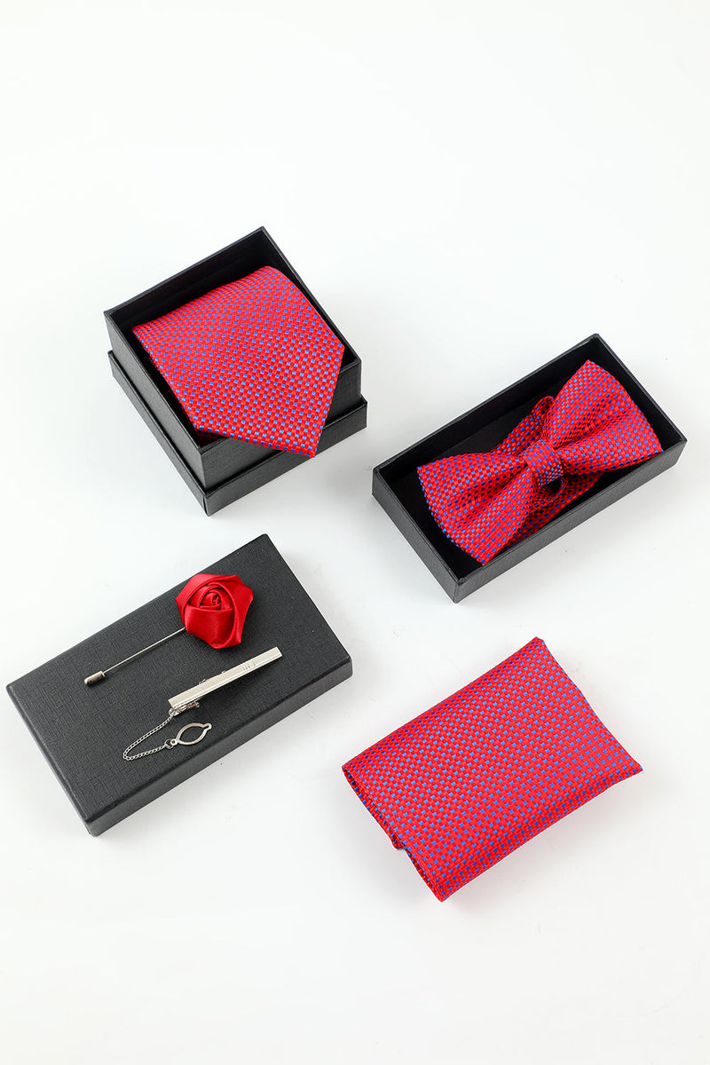 Load image into Gallery viewer, Fuchsia menns 5-delt tilbehør sett slips og sløyfe lomme firkantet blomst jakke pinne slips klipp