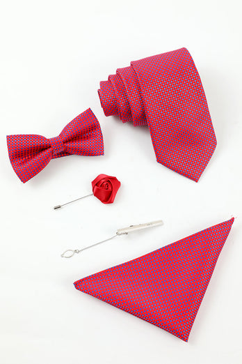 Fuchsia menns 5-delt tilbehør sett slips og sløyfe lomme firkantet blomst jakke pinne slips klipp