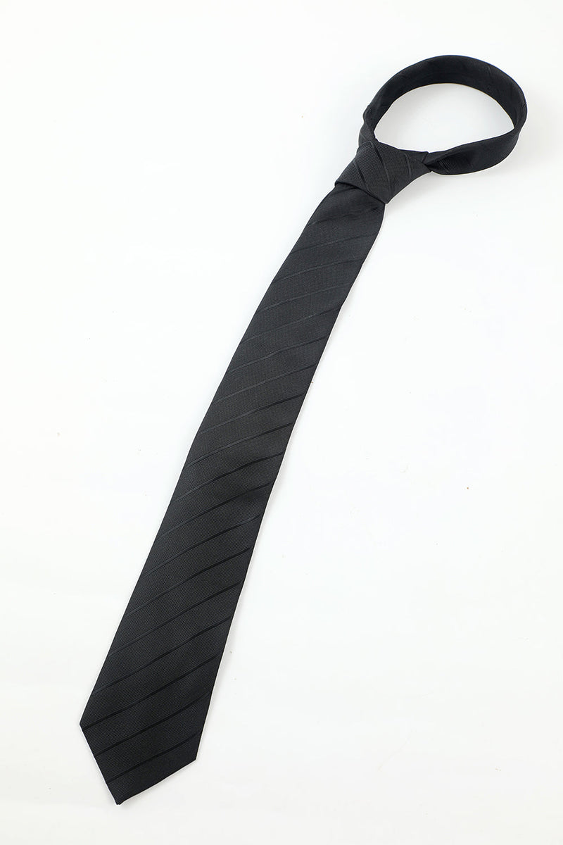Load image into Gallery viewer, svart stripe menns 5-delt tilbehør sett slips og sløyfe lomme firkantet blomst jakkepinne slips klipp