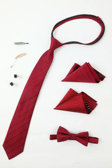 burgunder menns tilbehør sett slips og sløyfe to lomme firkantet jakkepinne slips klipp mansjettknapper