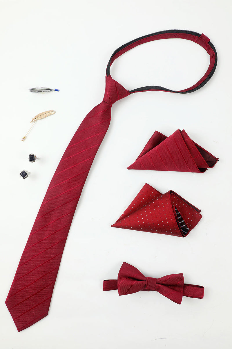 Load image into Gallery viewer, burgunder menns tilbehør sett slips og sløyfe to lomme firkantet jakkepinne slips klipp mansjettknapper