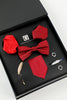 Load image into Gallery viewer, rød menns tilbehør sett slips og sløyfe to lomme firkantet jakkepinne slips klipp mansjettknapper