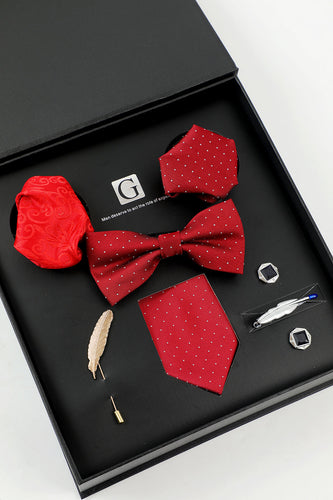 rød menns tilbehør sett slips og sløyfe to lomme firkantet jakkepinne slips klipp mansjettknapper