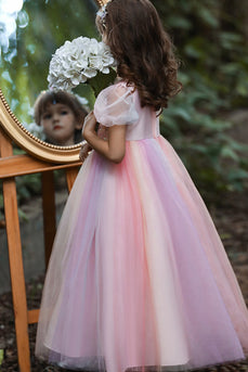 A-Line Tyllrosa Flower Girl kjole med paljetter