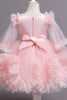 Load image into Gallery viewer, Båt Neck Tyll Champagne Flower Girl kjole med ermer