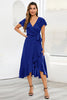 Load image into Gallery viewer, V Neck Blue Bryllup Guest Party kjole med Ruffles