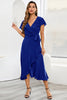Load image into Gallery viewer, V Neck Blue Bryllup Guest Party kjole med Ruffles