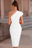 Load image into Gallery viewer, En skulder hvit bodycon cocktail kjole