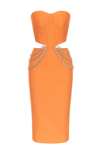 Oransje korsett kuttet ut Bodycon Cocktail Dress