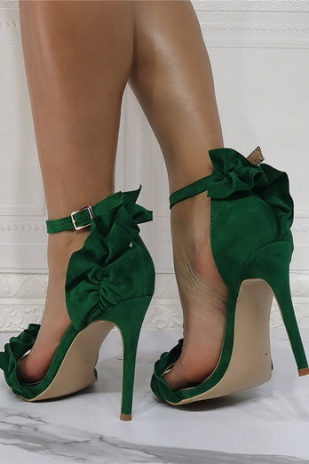 Mørkegrønn stilettoblomst med høye hælsandaler
