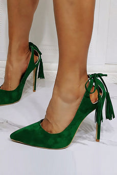 Mørkegrønn fløyelsdusk stiletthæler høye hæler
