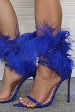 Royal Blue Feather spiss tå stiletto sandaler