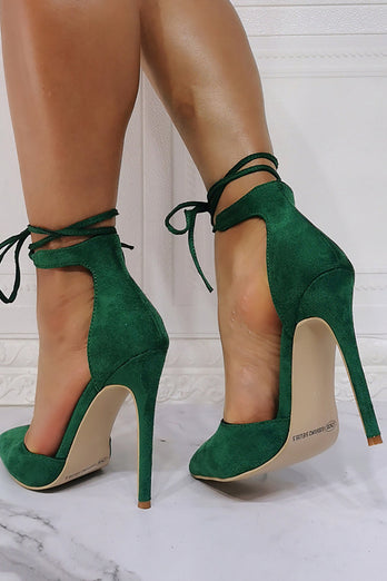 Mørkegrønn sexy snøre-up stiletto sko