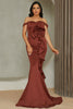 Load image into Gallery viewer, Havfrue rød av skulderen lang ballkjole med volanger