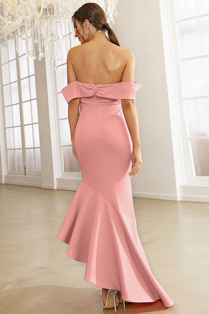 Load image into Gallery viewer, Blush av skulderen uregelmessig havfrue prom kjole med volanger